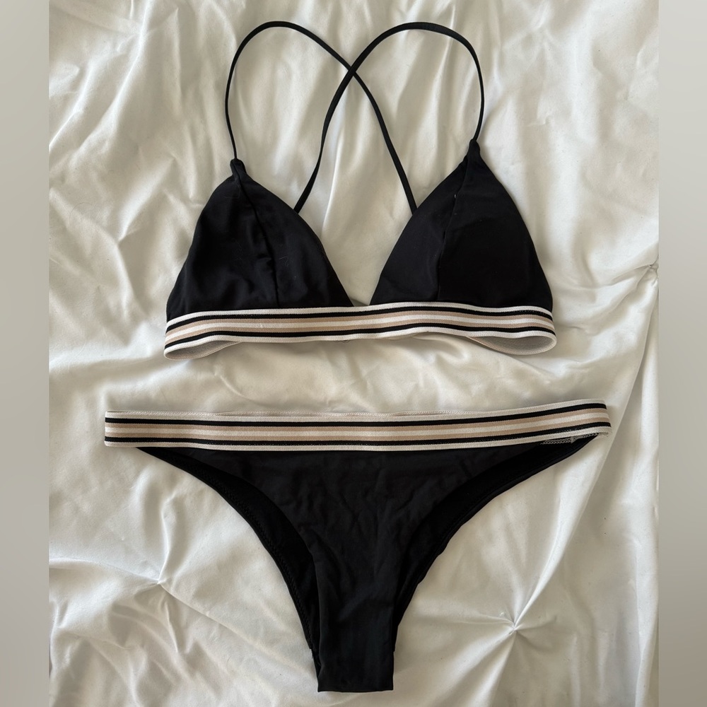 Black Striped Band Bikini Set